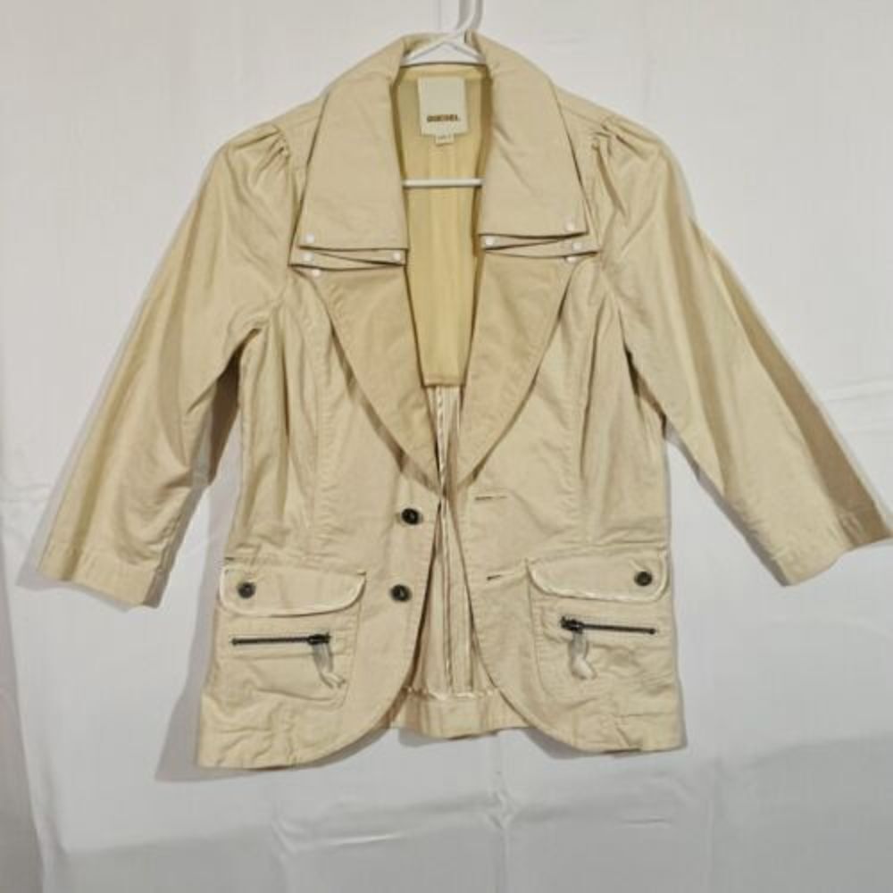 Vintage RARE Diesel Womens Beige Jacket Blazer 3/4 Sleeve Cotton Hemp Blend Y2K - Picture 1 of 13